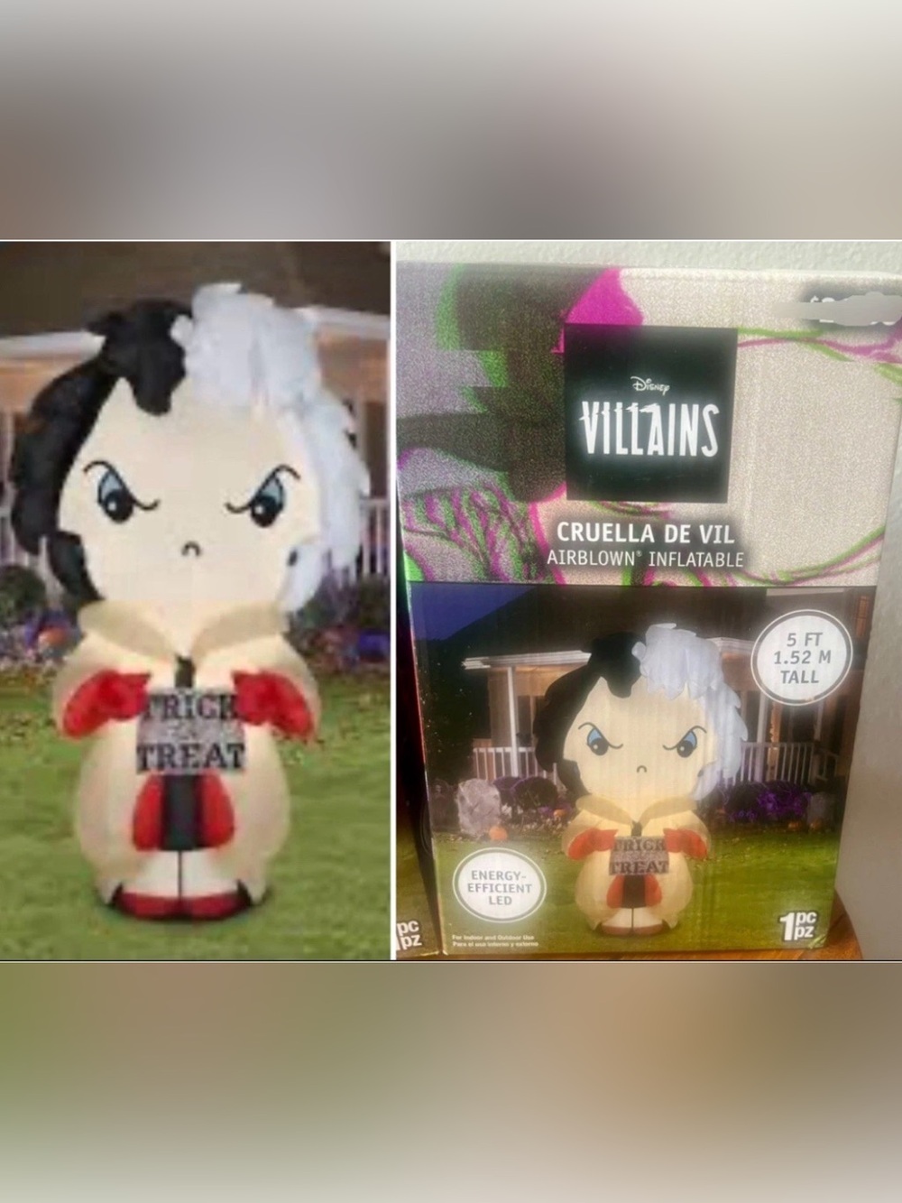 DISNEY VILLAINS CRUELLA DE VIL HALLOWEEN AIRBLOWN INFLATABLE 5FT.~NEW IN BOX